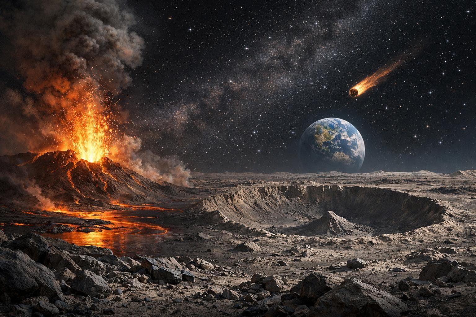 AI illustration for Moon's Transformative Geological Changes: Witnesses of a Celestial Sculpting